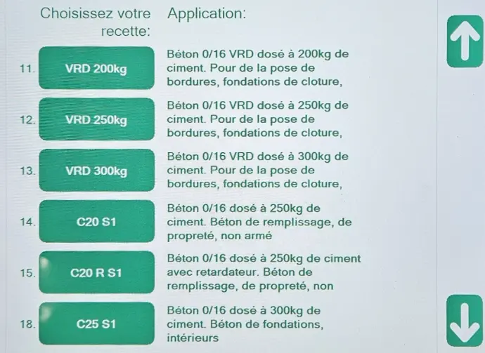Écran tactile de sélection